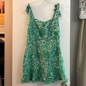 Green and White Printed Olivaceous Dress